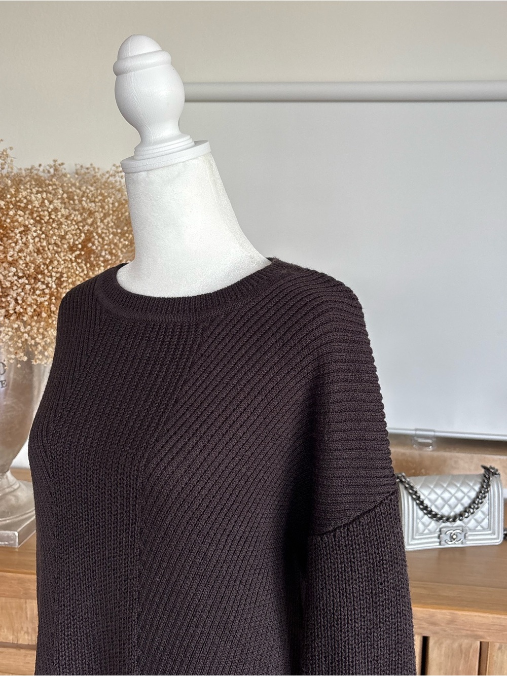 ATHLETA Merino Wool Blend Ribbed Sweater M Dark Chocolate High Low Tunic Cottage - Picture 5 of 14
